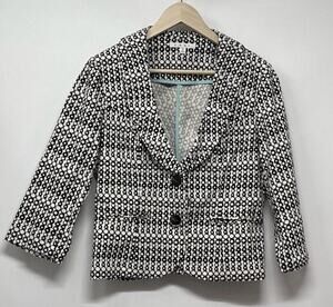 Cabi Women's Blazer Jacket White Black Circles Stretch Modcore Retro Preppy Sz 4